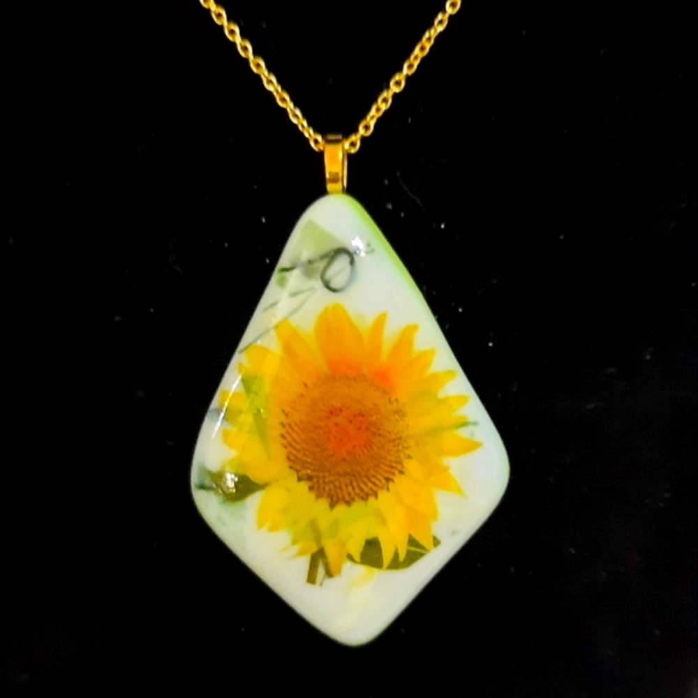 Hand Crafted Stained Glass Necklace with Fused Sunflower 🌻 Decal